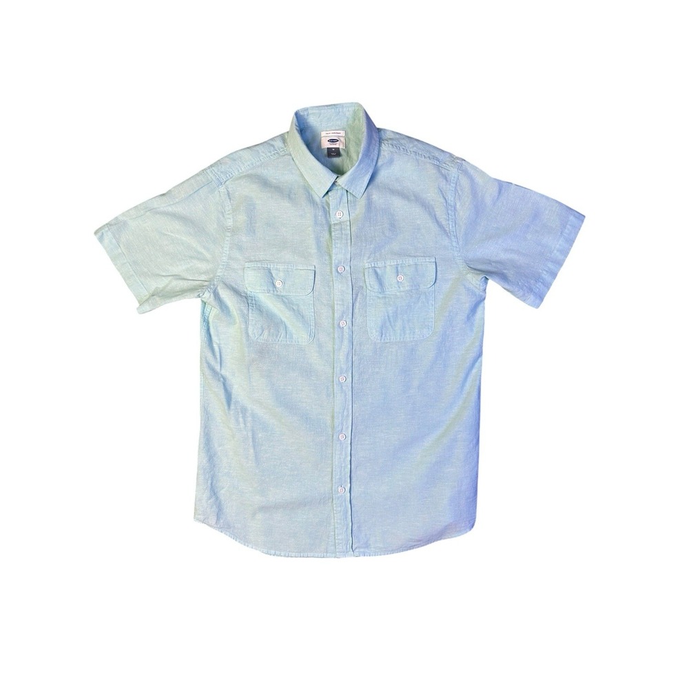 Old Navy Linen Blend Slim Fit Short Sleeve Button up Shirt Men's Size Medium
